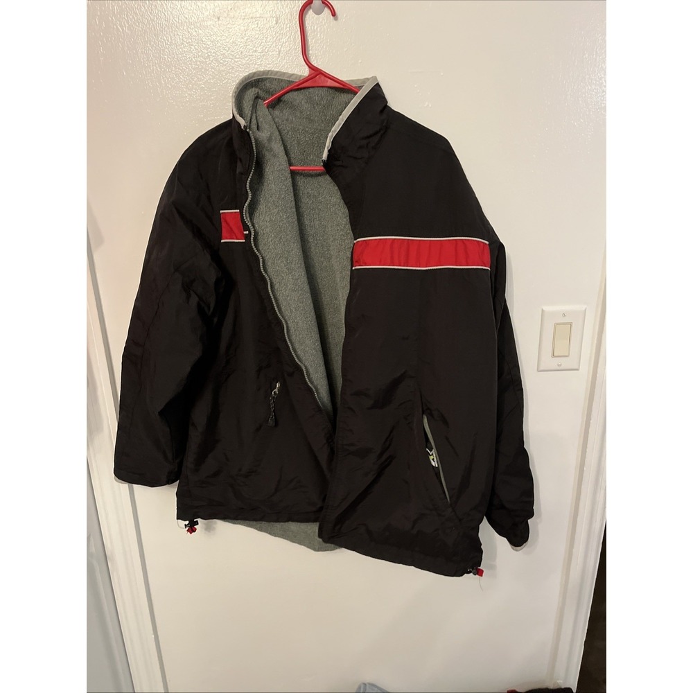 Athletech Mens Reversible Jacket Black Red Rain Coat Grey Fleece XL
